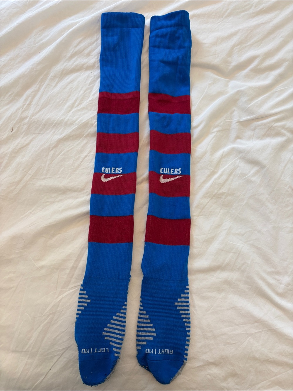 Nike FC Barcelona Blue & Maroon (Blau Grana) Striped Full Length Soccer Socks
